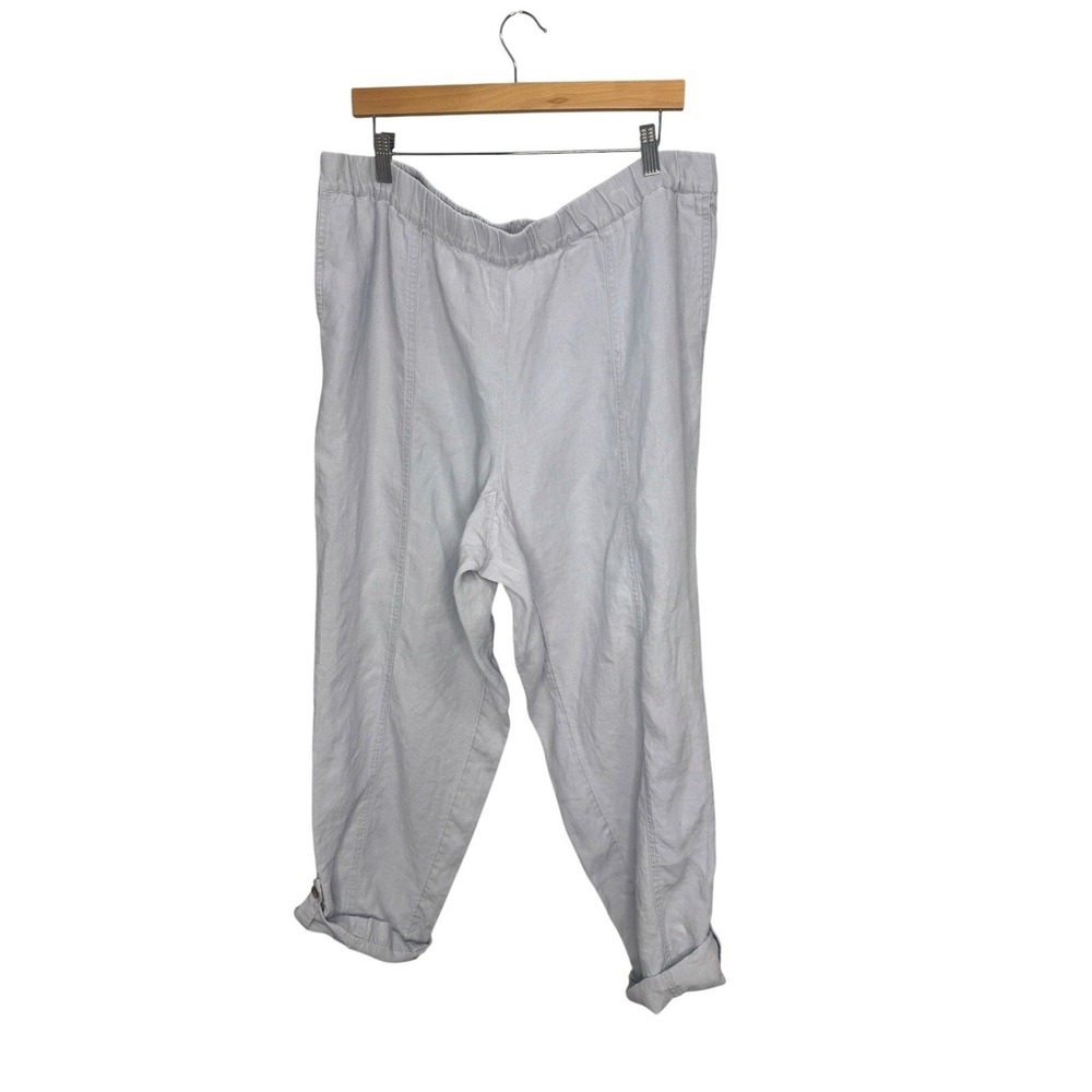 J Jill Love Linen Pants 2X 100% Linen Gray Elastic Waist Pull On Beachy Coastal